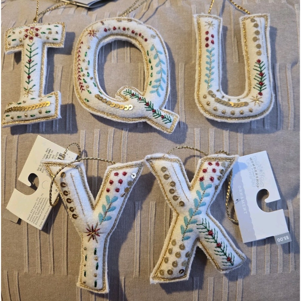 Wondershop Embroidered Letters I Q U Y X  Fabric Ornament 2024 63% Wool NWT (13)